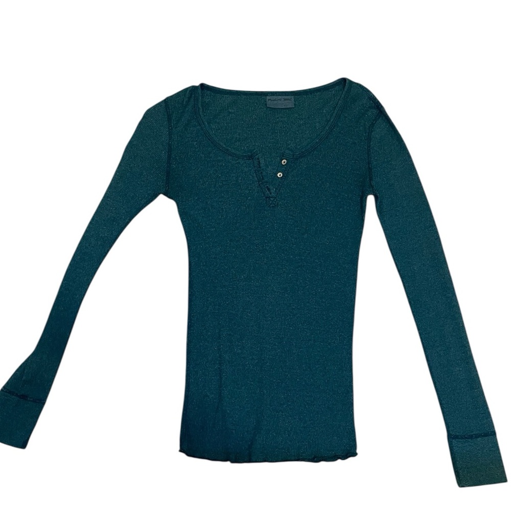 Michael Stars Green Fitted Long Sleeve Blouse